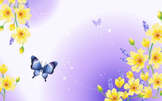 Обои на рабочий стол Желтые цветы и бабочки