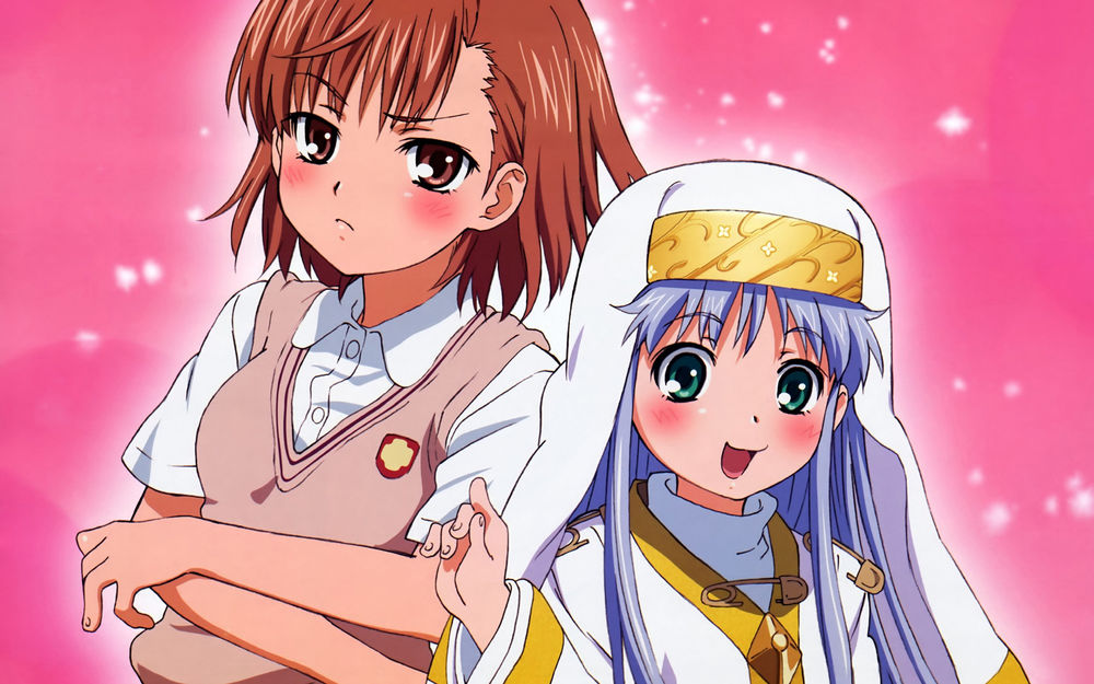 Обои для рабочего стола Главная героиня аниме To Aru Kagaku no Railgun Микото Мисака и главная героиня аниме To aru Majutsu no Index Индекс Либрорум Прохибиторум