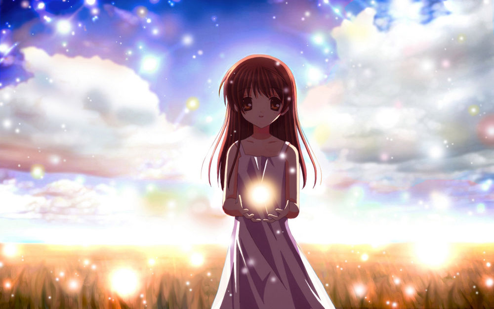 Обои для рабочего стола Нагиса / Nagisa из аниме Кланнад / Clannad и магические шары