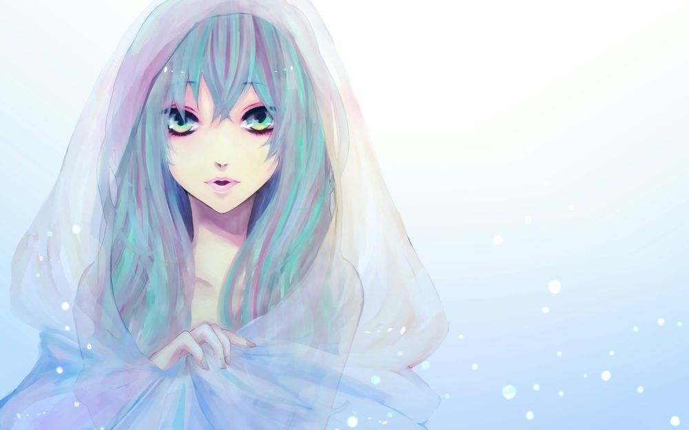 Обои для рабочего стола Vocaloid Hatsune Miku / Вокалоид Хатсуне Мику в прозрачной накидке