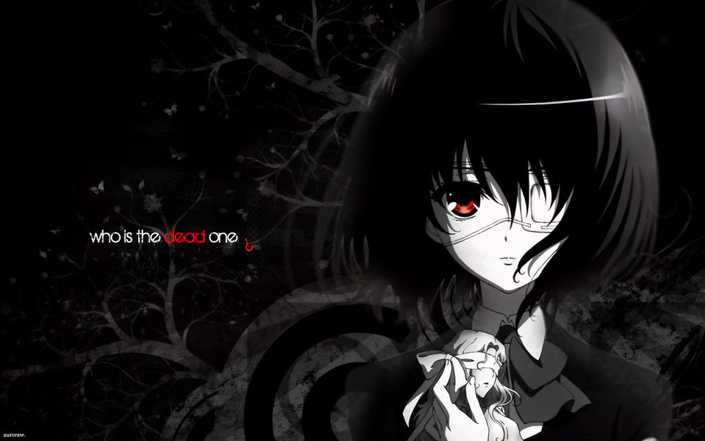 Обои для рабочего стола Misaki Mei / Мисаки Мей из аниме Иная / Another с куклой (who is the dead one? / Кто мёртвый?)