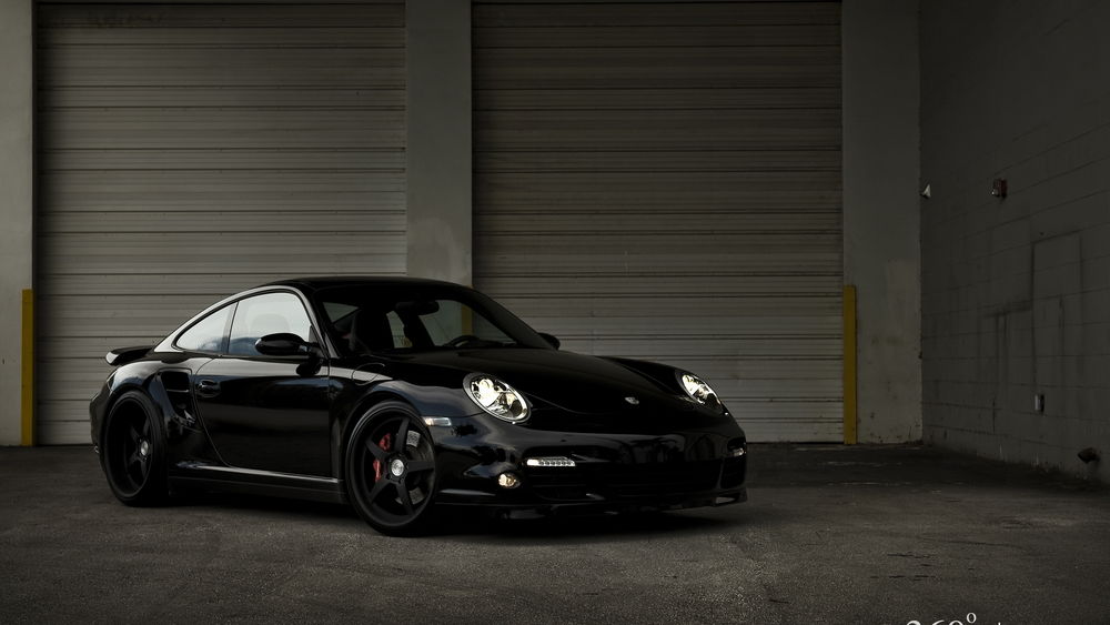 Обои для рабочего стола Авто черный Porsche 997 Turbo / Порш