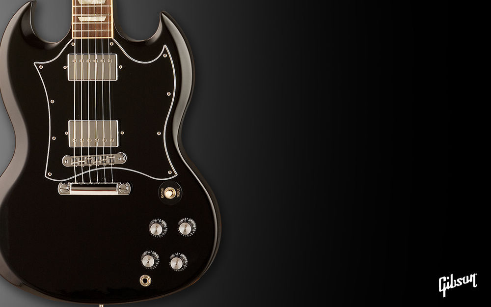 Обои для рабочего стола Черная электрогитара (Gibson)