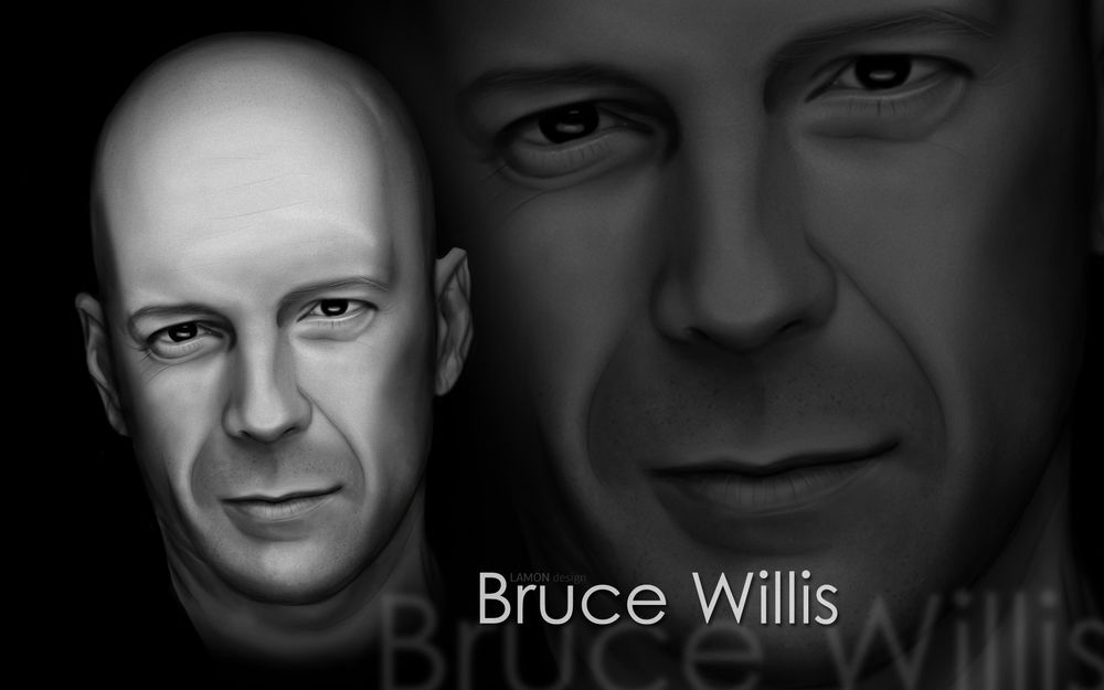Обои для рабочего стола Портрет Брюса Уиллиса / Bruce Willis (Lamon design)