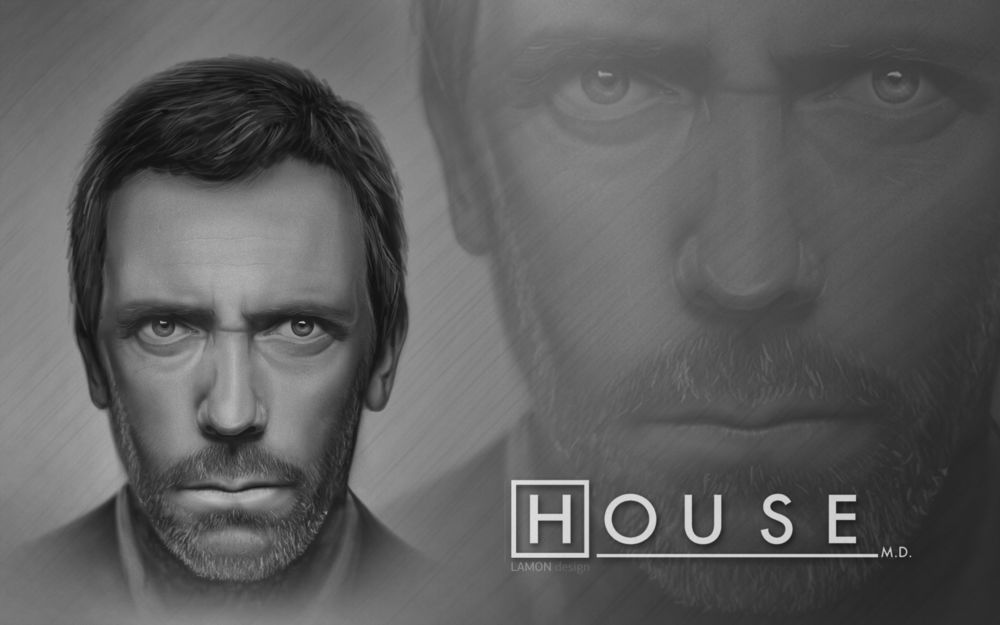 Обои для рабочего стола Портрет  Хью Лори / Hugh Laurie из сериала *Доктор Хаус / House M.D.* (Lamon design)