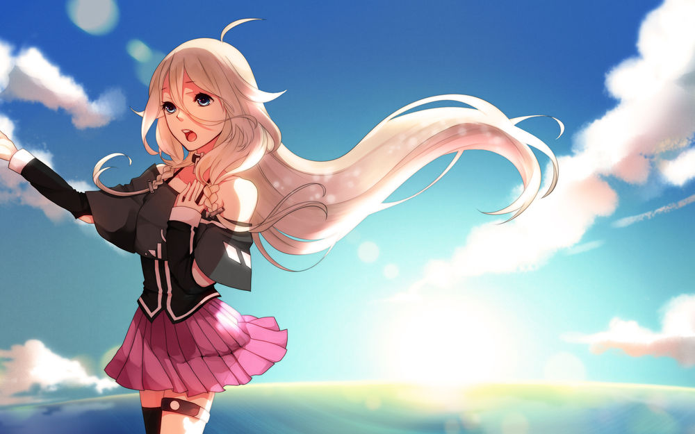 Обои для рабочего стола Vocaloid IA / вокалоид йа поет, волосы развеваются ветром