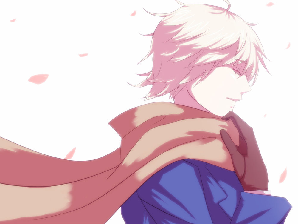 Обои для рабочего стола Иван (Россия-кун) из аниме Хеталия / Hetalia в лепестках сакуры