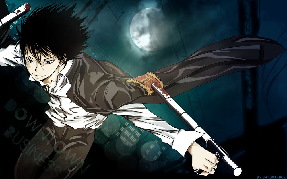 Обои для рабочего стола Хибари из аниме Репетитор-киллер Реборн / Katekyo Hitman Reborn бежит под луной (DownTown Business by Sakura-Dust)