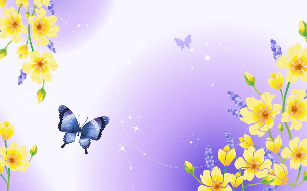 Обои для рабочего стола Желтые цветы и бабочки