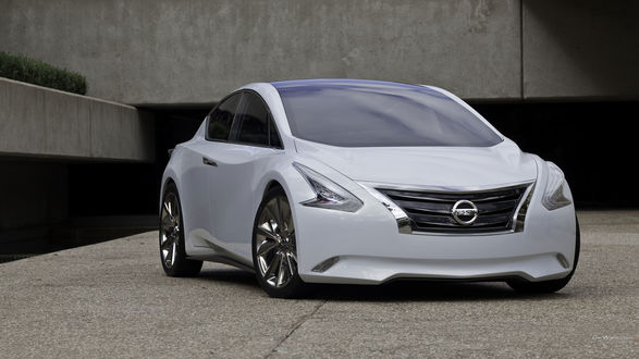 Обои на рабочий стол Белое авто Nissan Ellure Concept (2010) с панорамной крышей