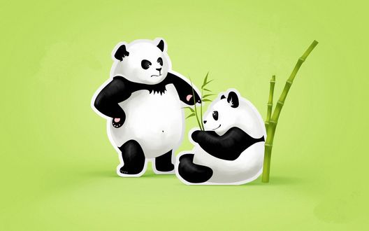 Обои на рабочий стол Панды кушают бамбук
