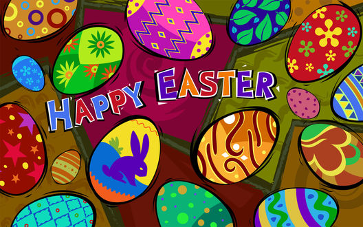 Обои на рабочий стол Нарисованные пасхальные яйца (Happy Easter / Христос Воскрес)
