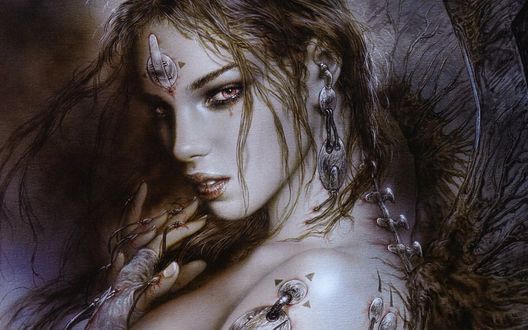 Обои на рабочий стол Luis Royo - Рисунок девушки с заклепками на теле