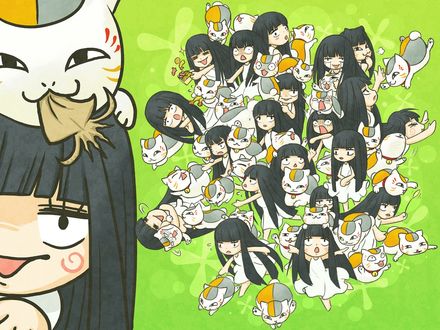 Обои на рабочий стол Kuronuma Sawako / Куронума Савако из аниме Дотянуться до тебя / Kimi Ni Todoke и Котя-сенсей / Nyanko-sensei из аниме Тетрадь дружбы Нацумэ / Natsume Yuujinchou