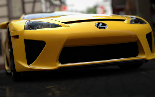 Обои на рабочий стол Передний бампер желтого спорткара Lexus LFA / Лексус ЛФА