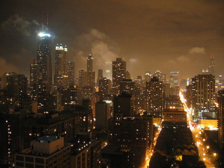 Обои на рабочий стол Ночные огни Чикаго / Chicago, США / USA