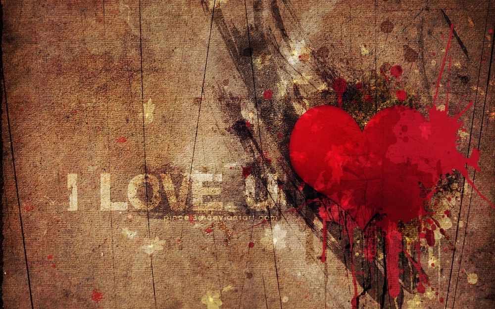 Обои для рабочего стола Нарисованное краской сердце (I LOVE U)