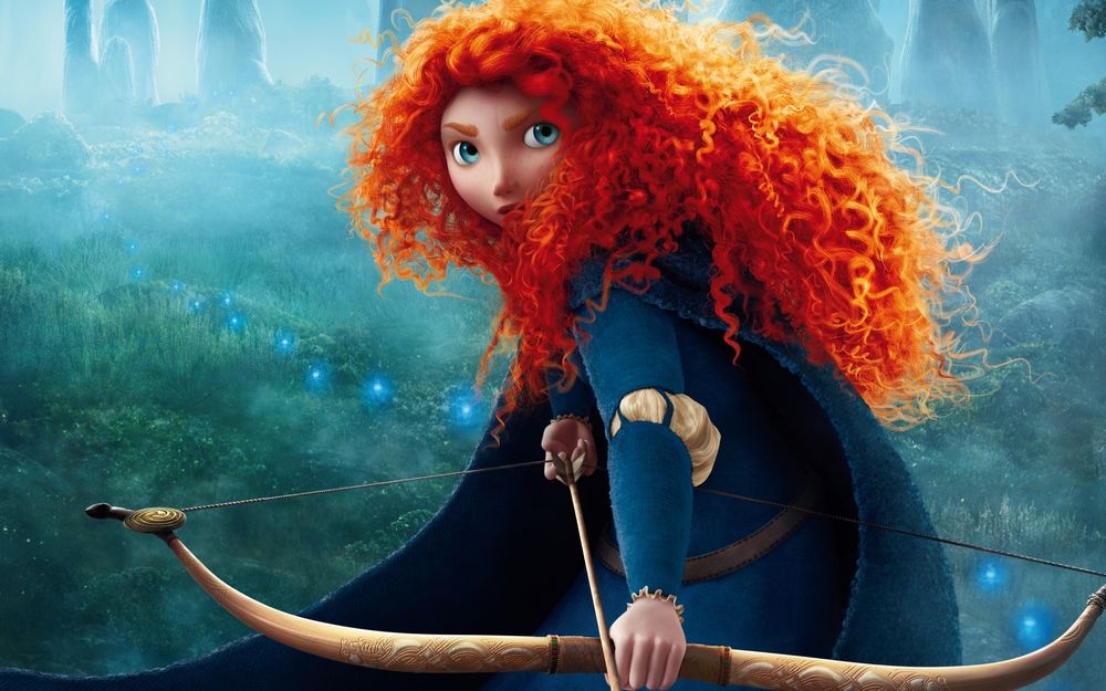 Обои для рабочего стола Рыжая принцесса Мерида с луком и стрелами, мультфильм 'Храбрая сердцем /  Brave' компании Pixar