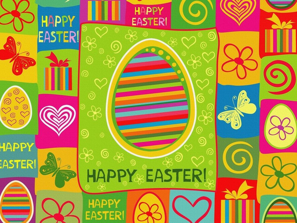 Обои для рабочего стола Пасхальное яйцо на фоне яркого орнамента (Happy Easter! / Счастливой Пасхи!)