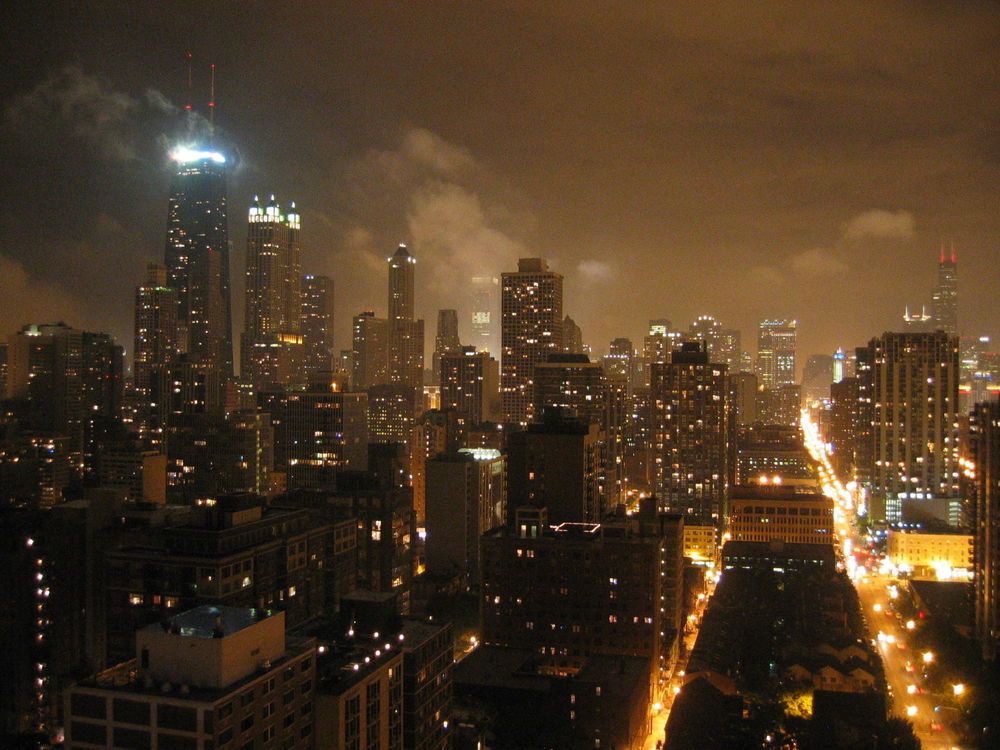 Обои для рабочего стола Ночные огни Чикаго / Chicago, США / USA