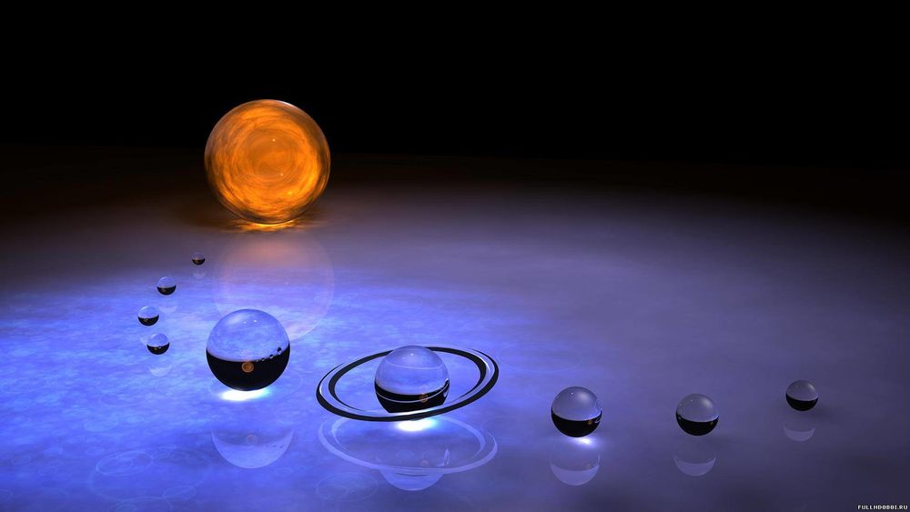 Обои для рабочего стола Стеклянные шарики изображающие Солнце и планеты