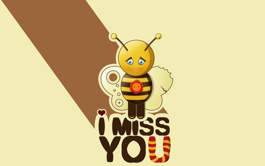 Обои на рабочий стол Грустная пчёлка с надписью I Miss You / Я скучаю по тебе 