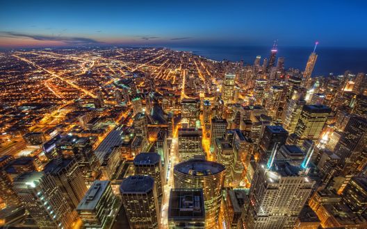 Обои на рабочий стол Ночной Чикаго / Chicago с высоты птичьего полета