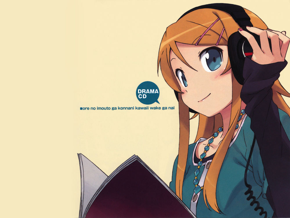 Обои для рабочего стола Kirino / Кирино из аниме OreImo в наушниках слушает музыку (DRAMA CD ore no imouto ga konnani kawaii wake ga nai)