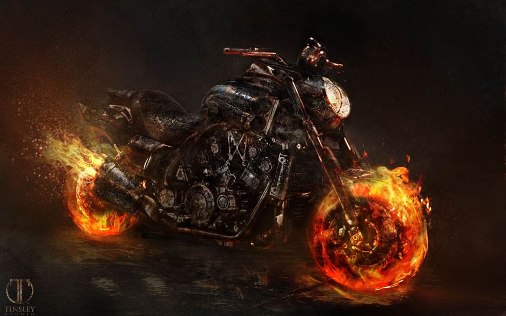 Обои для рабочего стола Огненный байк из фильма 'Призрачный гонщик : Дух мщения ' / 'Ghost Rider: Spirit of Vengeance' ( Tinsley Studio )