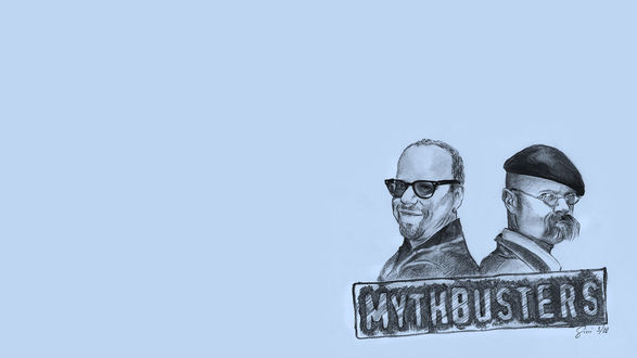 Обои на рабочий стол MythBusters / Разрушители легенд, Адам Сэвидж, Джейми Хайнеман / Adam Savage, Jamie Hyneman рисунок карандашом