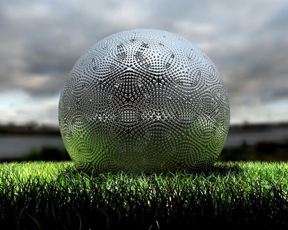 Обои на рабочий стол 3D шар из металла на траве