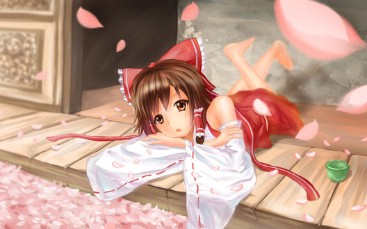 Обои на рабочий стол Рейму Хакурей из аниме-игры Тоухоу / Reimy Hakurei Touhou (Touhou Project)