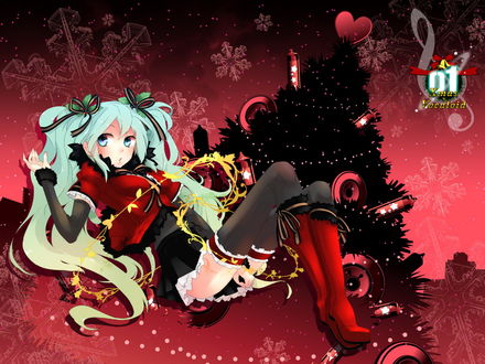 Обои на рабочий стол Vocaloid Hatsune Miku / Вокалоид Хатсунэ Мику (01 Xmas Vocaloid x Vocaloid)