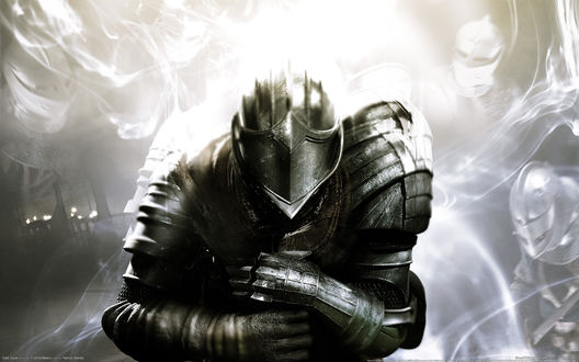 Обои на рабочий стол Рыцарь в доспехах преклонил колено из игры Dark Souls / Темные души
