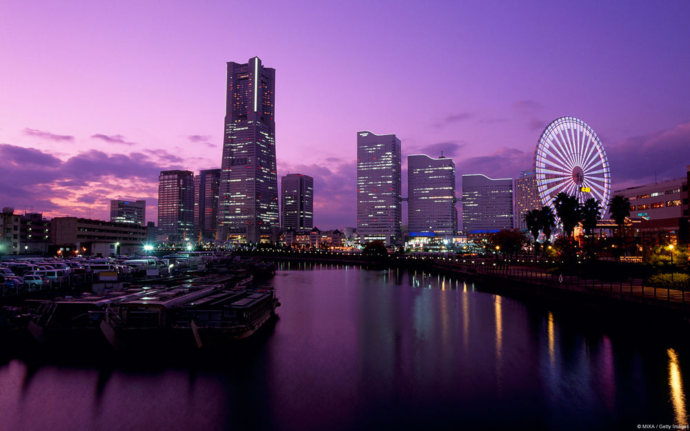 Обои для рабочего стола Вечерний пейзаж Йокогамы / Yokohama, Япония / Japan