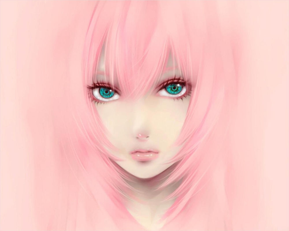 Обои для рабочего стола Лицо вокалоида Мегуринэ Луки / vocaloid Megurine Luka на розовом фоне