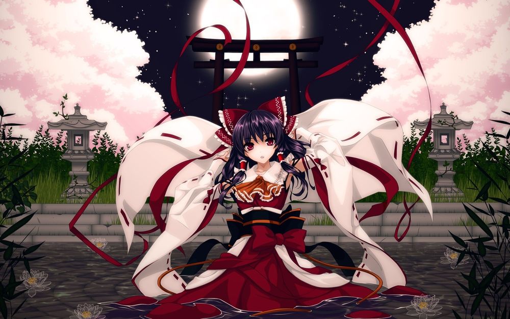 Обои для рабочего стола Рейму Хакурей из аниме-игры Тоухоу / Reimu Hakurei Touhou (Touhou Project)