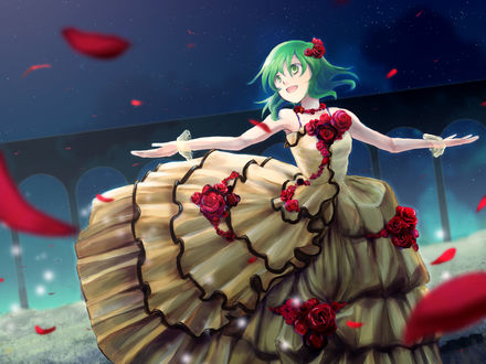 Обои на рабочий стол Вокалоид Гуми Мегпоид / Vocaloid Gumi Megpoid в красивом платье с розами