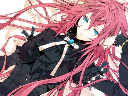 Обои на рабочий стол Вокалоид Мегурине Лука / Vocaloid Megurine Luka в черном платье