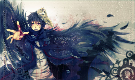 Обои на рабочий стол Ouma Shu / Сю Ома из аниме Венец Вины / Корона Грешника / Guilty Crown тянет окровавленную руку (SHION)