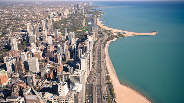 Обои на рабочий стол Город возле моря,  USA, illinois, Chicago / США, Иллиноис, Чикаго