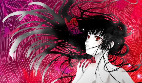 Обои на рабочий стол Энма Ай / Enma Ai из аниме Jigoku Shoujo / Адская девочка и бабочки