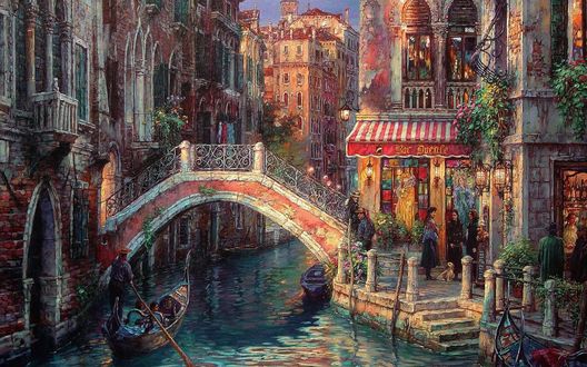 Обои на рабочий стол Гондола, плывущая по каналу в Венеции / Venice, Италия / Italy