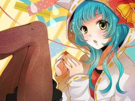 Обои на рабочий стол Vocaloid Miku Hatsune / Вокалоид Мику Хатсуне в кофте с капюшоном