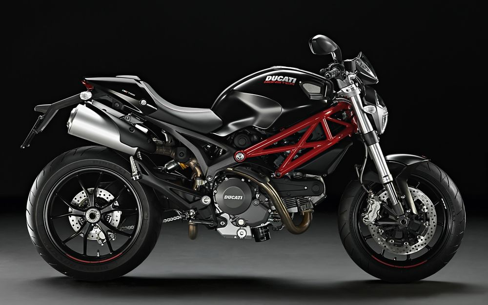 Обои для рабочего стола Черный DUCATI Monster 696 / Дукати Монстер с красной рамой Hybrid Trellis
