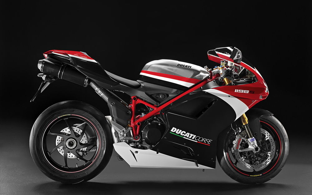 Обои для рабочего стола Мотоцикл Ducati 1198R Corse Special Edition / Дукати в черных, красных, серых и белых тонах с красной рамой