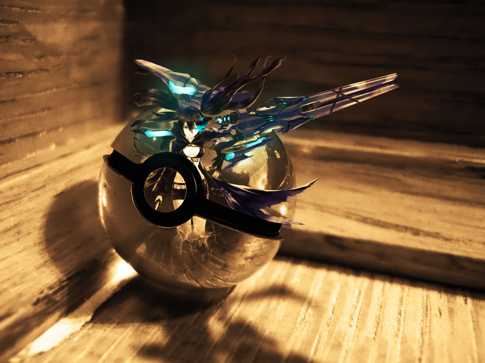 Обои для рабочего стола Black Rock Shooter in the Pokeball / Стрелок с Чёрной Скалы в Покеболе