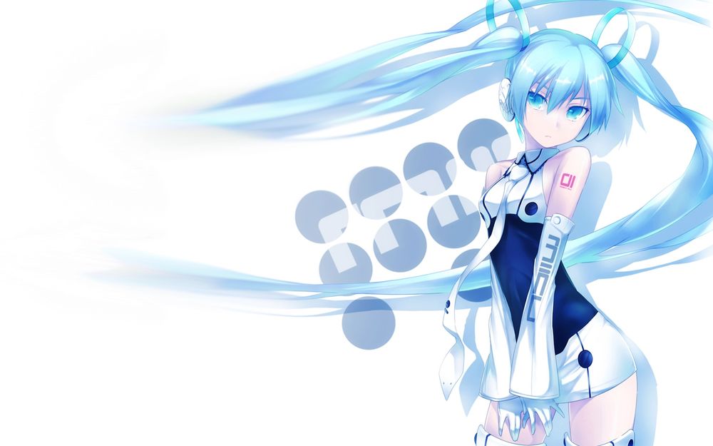 Обои для рабочего стола Vocaloid Hatsune Miku / Вокалоид Хатсунэ Мику в коротком платье на белом фоне