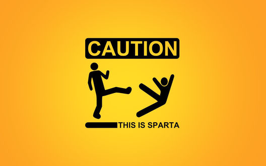 Обои на рабочий стол Один символ человека сталкивает другого ногой (Caution, this is sparta / Внимание, это спарта)
