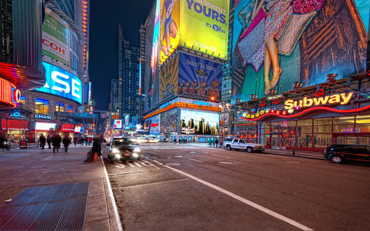 Обои на рабочий стол Ночной Times Square / Тайм Сквер города New york / Нью-йорк (Subway)